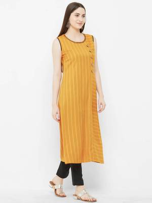 Yellow printed cotton ethnic-kurtis 3