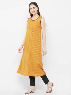 Yellow printed cotton ethnic-kurtis 4
