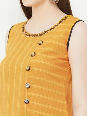 Yellow printed cotton ethnic-kurtis 5