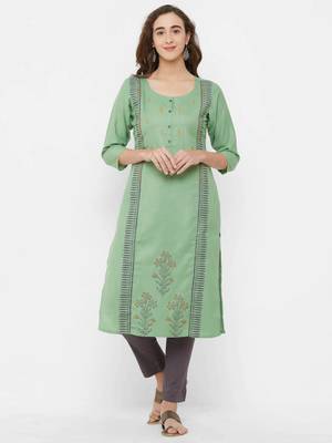 Green embroidered cotton ethnic-kurtis 1