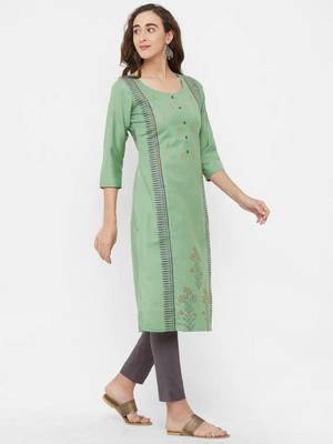 Green embroidered cotton ethnic-kurtis 3