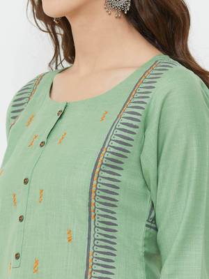 Green embroidered cotton ethnic-kurtis 5