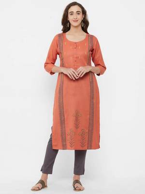 Orange embroidered cotton ethnic-kurtis 1