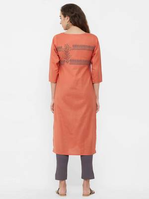 Orange embroidered cotton ethnic-kurtis 2