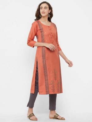 Orange embroidered cotton ethnic-kurtis 3