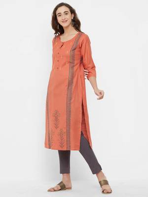Orange embroidered cotton ethnic-kurtis 4
