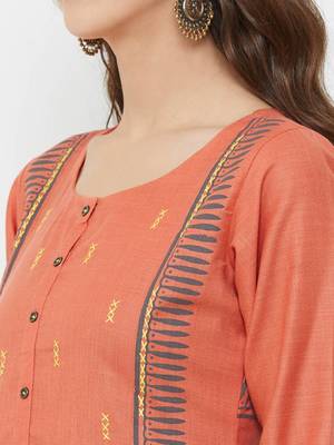 Orange embroidered cotton ethnic-kurtis 5