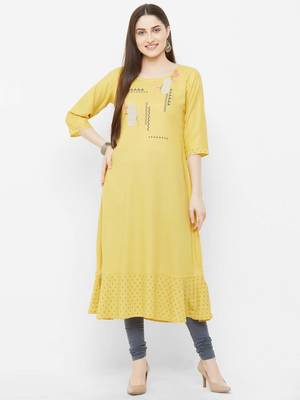 Yellow embroidered rayon ethnic-kurtis 1