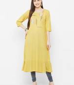 Yellow embroidered rayon ethnic-kurtis