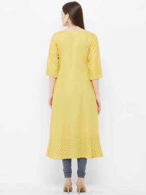 Yellow embroidered rayon ethnic-kurtis 2