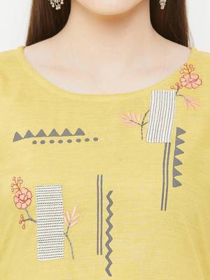 Yellow embroidered rayon ethnic-kurtis 5