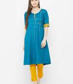 Blue plain satin ethnic-kurtis