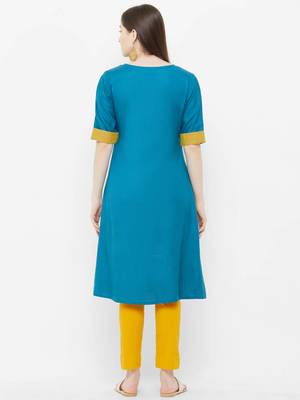 Blue plain satin ethnic-kurtis 2