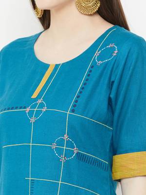 Blue plain satin ethnic-kurtis 5