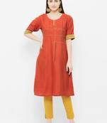 Orange plain satin ethnic-kurtis