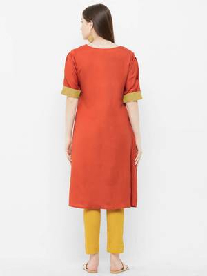 Orange plain satin ethnic-kurtis 2