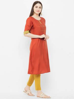Orange plain satin ethnic-kurtis 3