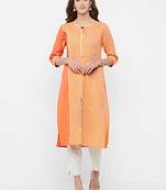 Orange embroidered cotton ethnic-kurtis