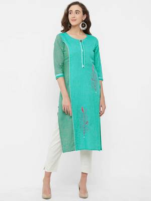 Green embroidered cotton ethnic-kurtis 1