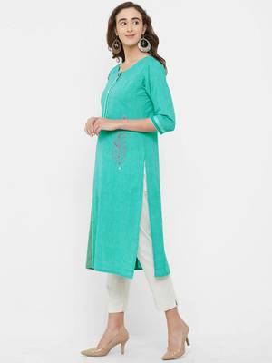 Green embroidered cotton ethnic-kurtis 3