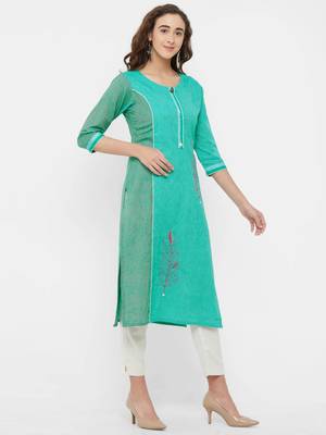 Green embroidered cotton ethnic-kurtis 4