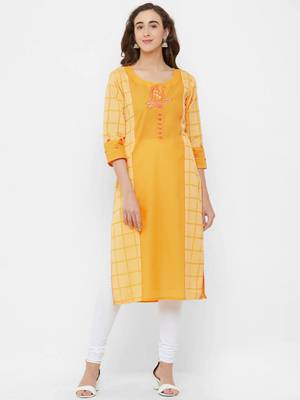 Yellow printed cotton ethnic-kurtis 1