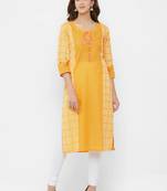 Yellow printed cotton ethnic-kurtis