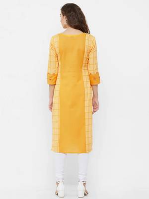 Yellow printed cotton ethnic-kurtis 2