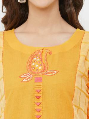 Yellow printed cotton ethnic-kurtis 5