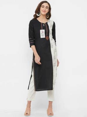Black printed linen ethnic-kurtis 1