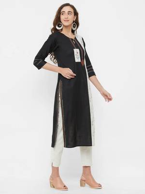 Black printed linen ethnic-kurtis 3