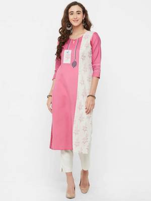 Pink printed linen ethnic-kurtis 1