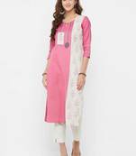 Pink printed linen ethnic-kurtis