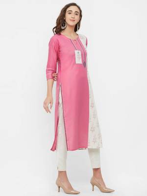 Pink printed linen ethnic-kurtis 3