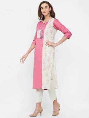 Pink printed linen ethnic-kurtis 4