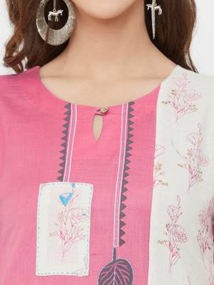 Pink printed linen ethnic-kurtis 5