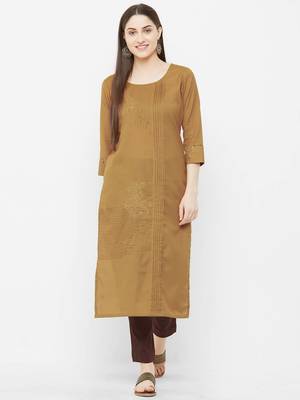 Yellow embroidered cotton ethnic-kurtis 1