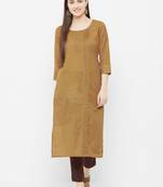 Yellow embroidered cotton ethnic-kurtis