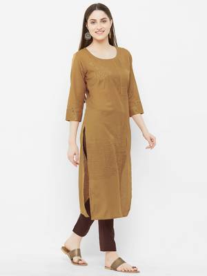 Yellow embroidered cotton ethnic-kurtis 4