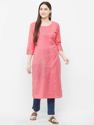 Pink embroidered cotton ethnic-kurtis 1