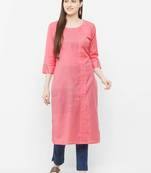 Pink embroidered cotton ethnic-kurtis