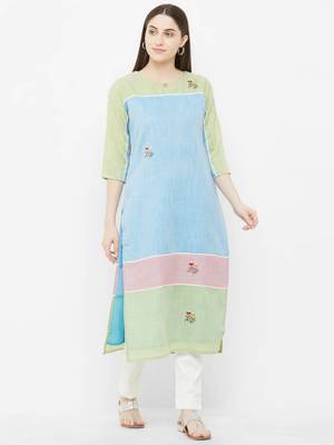 Blue printed linen ethnic-kurtis 1
