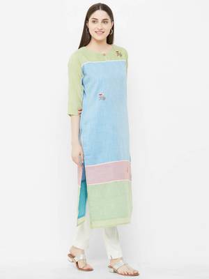 Blue printed linen ethnic-kurtis 3