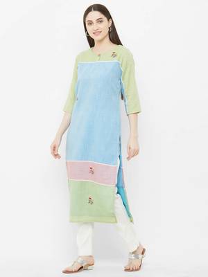 Blue printed linen ethnic-kurtis 4