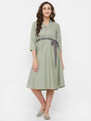 Green plain rayon ethnic-kurtis 1