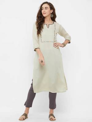 Beige plain rayon ethnic-kurtis 1