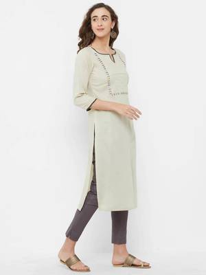 Beige plain rayon ethnic-kurtis 3