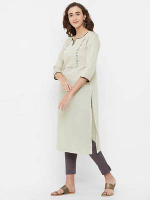 Beige plain rayon ethnic-kurtis 4