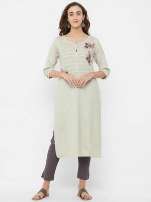 Beige embroidered rayon ethnic-kurtis 1