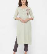Beige embroidered rayon ethnic-kurtis